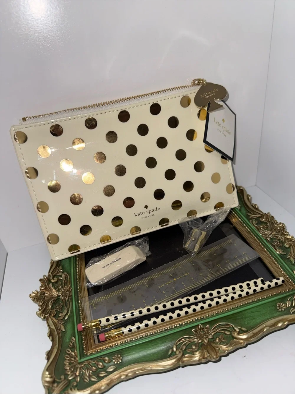 kate spade Gold Polka Dot pencil Set